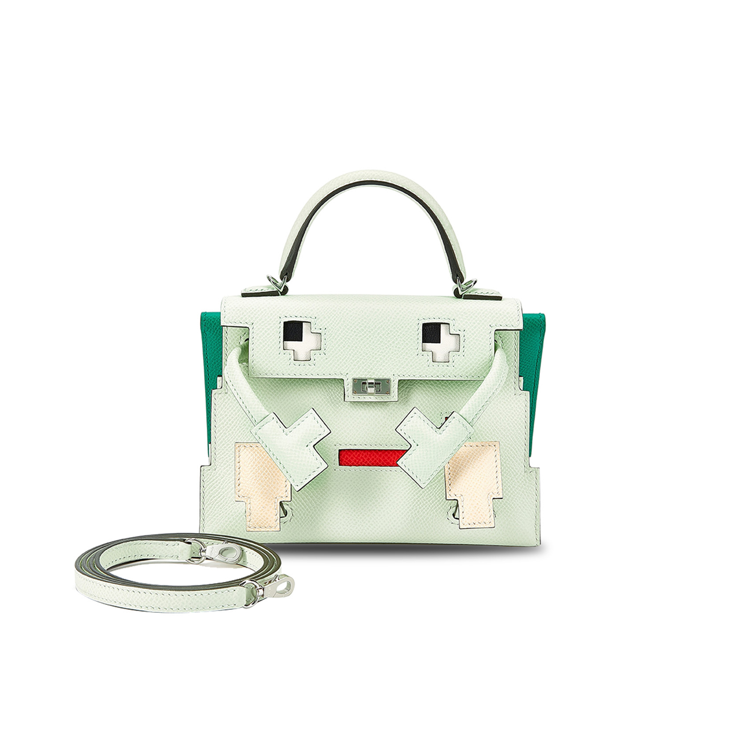 H**mes master vert fizz, nata, rose texas and vert jade indigo epsom quelle idole kelly doll picto palladium hardware (18*15*6cm)